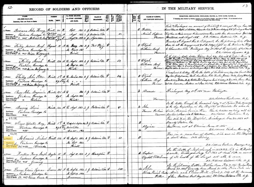 Michael McCormick 1842 civil war highlighted